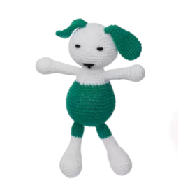 Dinu bunny, green color, hand-crocheted 100% cotton toy