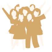 group of people with their hands up