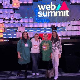 She is Mom team in front of the main stage at Web Summit